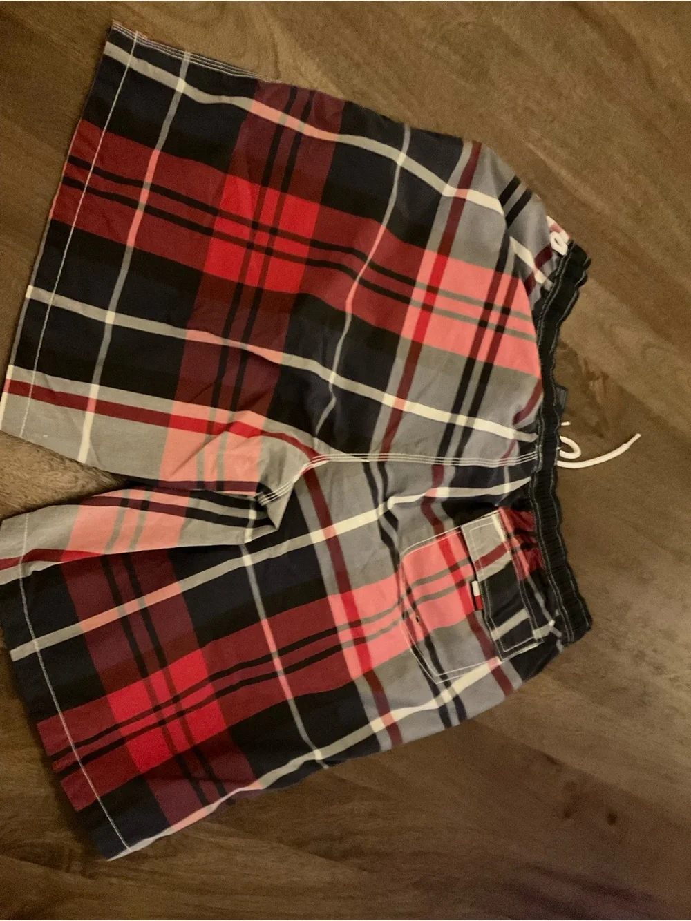 Tommy Hilfiger Red, Black and White Plaid Swim Trunks